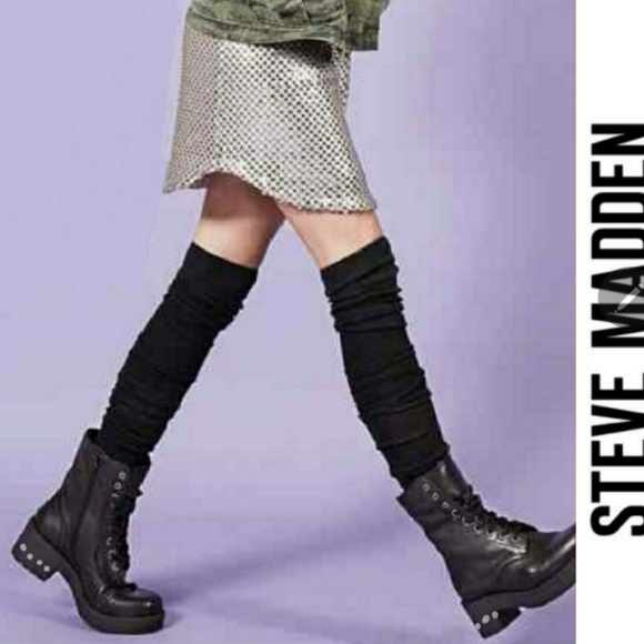 Edgy Steve Madden Studded Lug Sole Weathered Leather Combat Boots - Picture 11 of 11